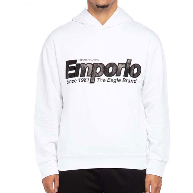 Emporio Armani Black Logo Pattern Hooded Sweatshirt Men Tops White 6G1MF8-1J07Z-0140