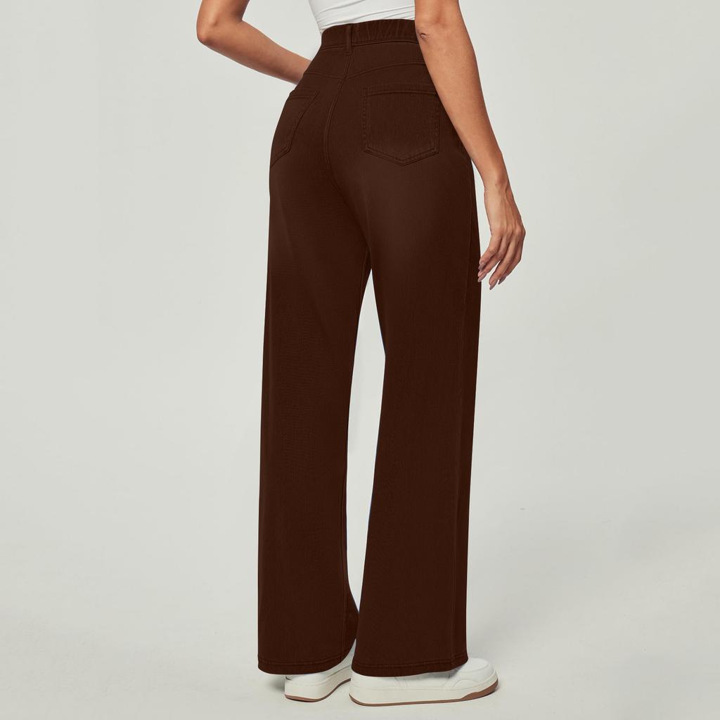 Damen Jeans Lässig Einfarbig Stretch Knopf Gerade Jeans