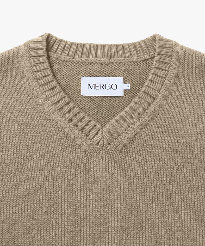 Meleugo Ruben V-Neck Short Sleeve Knit [Beige]