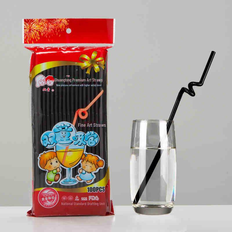 

Высококачественные одноразовые художественные трубочки Shuangtong: Черный и прозрачный, пищевой пластик, 3 типа