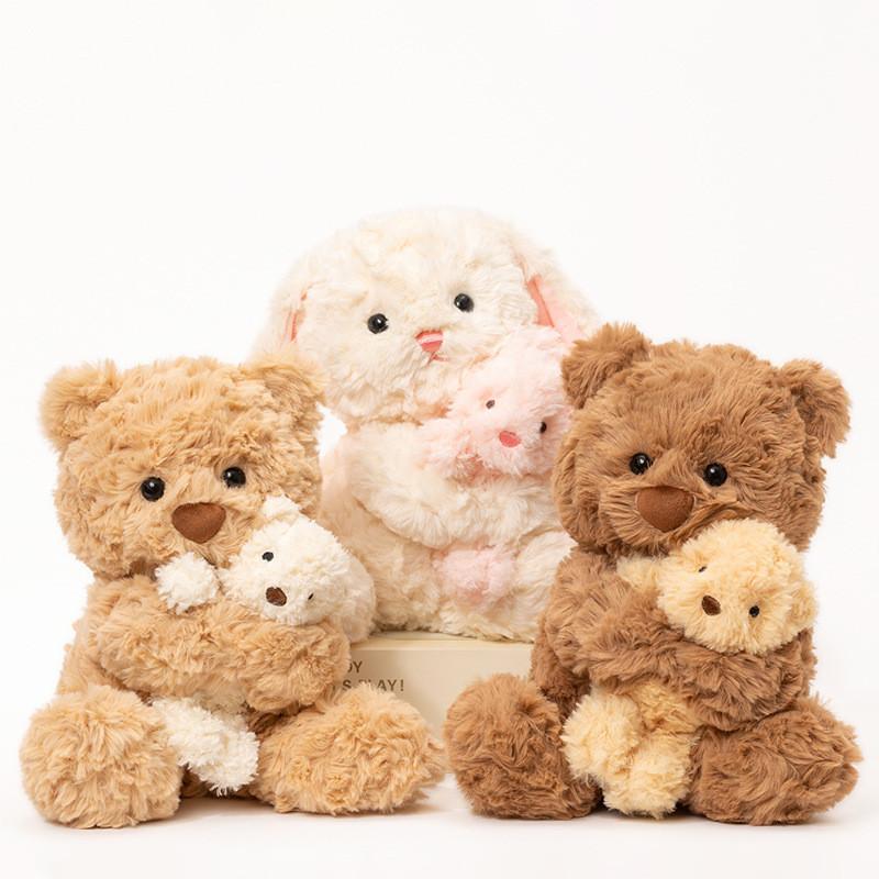 Plüsch-Teddybär und Hasen-Spielzeugset mit weichem Kurzplüsch für Kindergeschenk