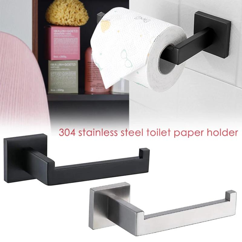 304 Stainless Steel Bathroom Accessories 1 Piece Matte Black Toilet Paper Holder Wall Mounted Tissue Roll Hanger Bathroom Shelf