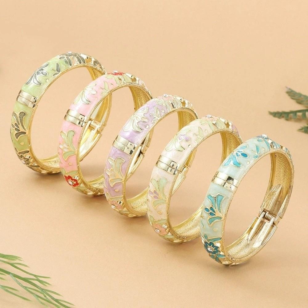 Floral Colorful Flower Bangle Enamel Women's Hand Bracelet Vintage Cloisonne Bangle  Jewelry Gifts