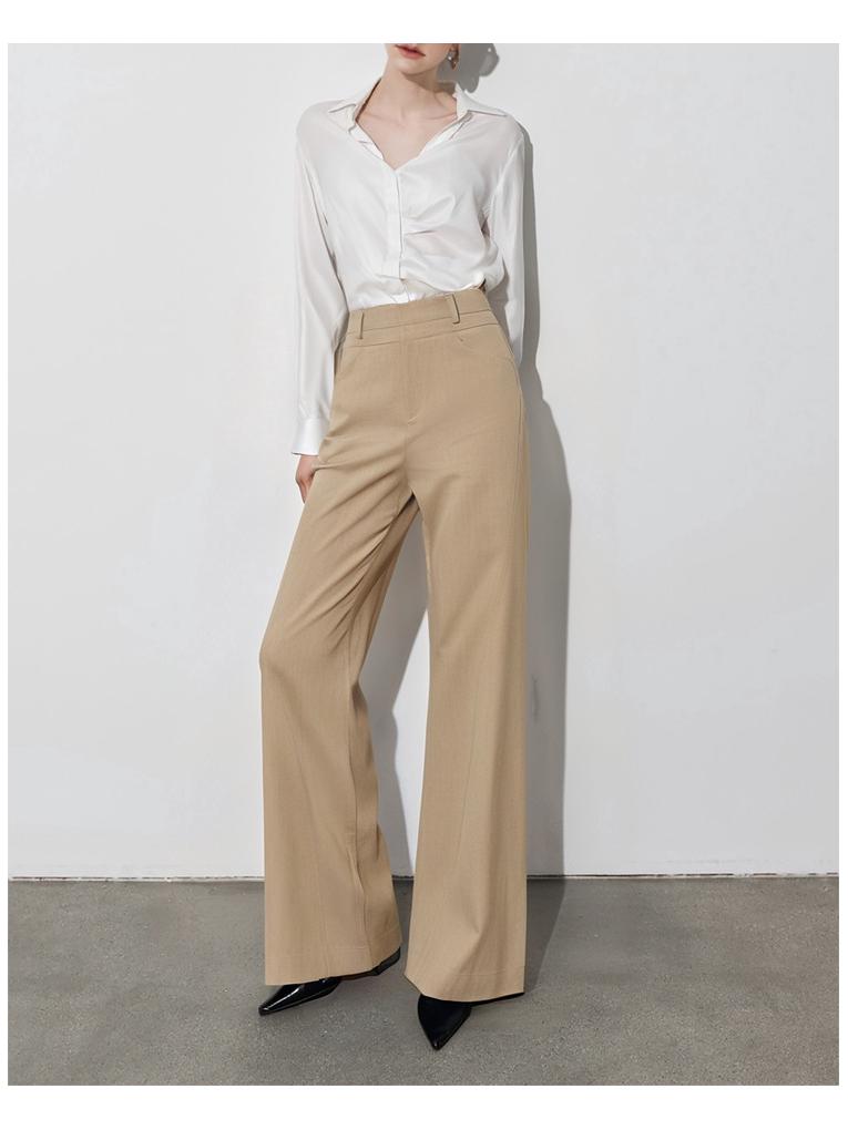 Women's French Double-Waist Straight-Leg Trousers: Hip-Covering, Slightly Flared, Wide-Leg, Casual Suit Pants with Excellent Drape