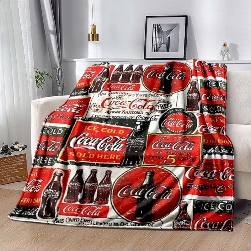 Coca-Cola Polar Bear Flannel Blanket, Vintage Throw Blanket for Bedroom