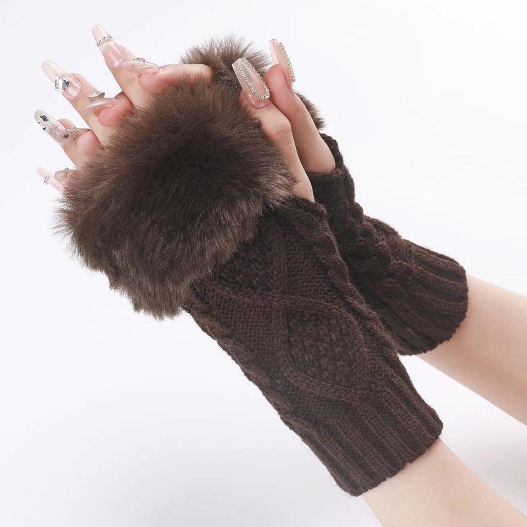 Diamond-shaped Short Woolen Gloves New Fall and Winter Woolen Sleeve Cover Female False Sleeve Knitted Warm Finger Open Wrist Arm Sleeve