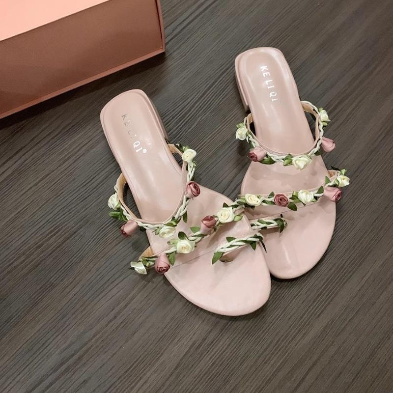 

Fashion Women s Flower Clip Toe Slipper 2025 Summer Fashion Dress Flats Flip Flops Female Beach Outdoor Sandals Walking Vacation Shoes 39 розовый