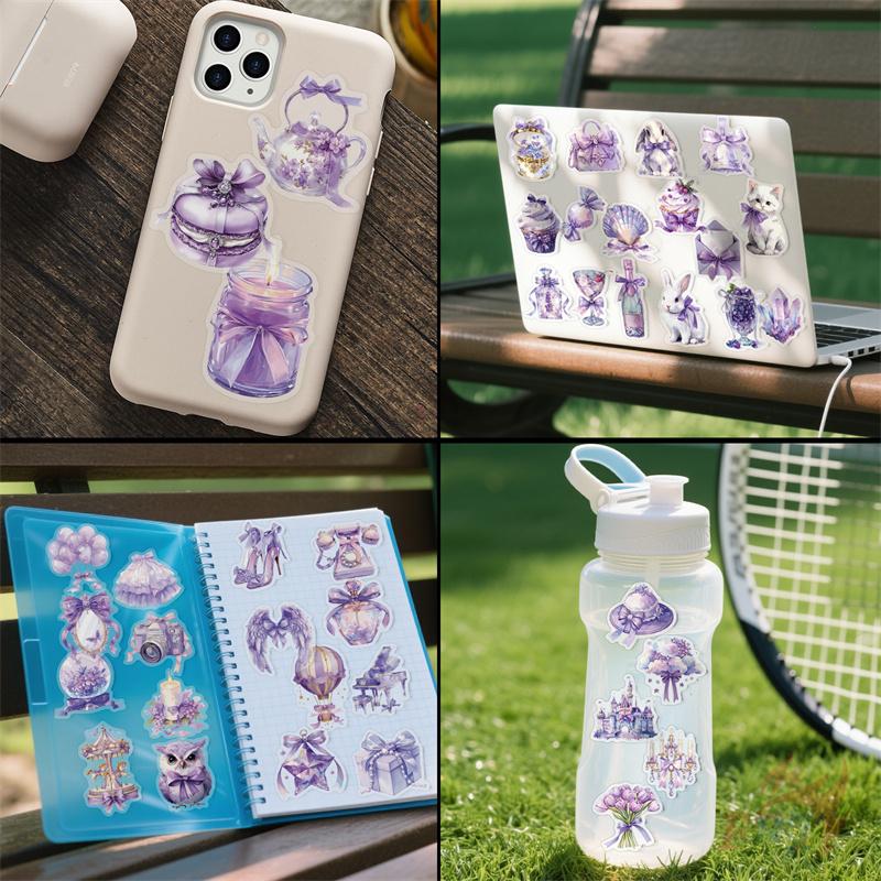 50Pcs/Set Nordic . Sparkly Purple Color Styles Art PET Stickers Waterproof DIY Fashion Doodle Decals Stickers
