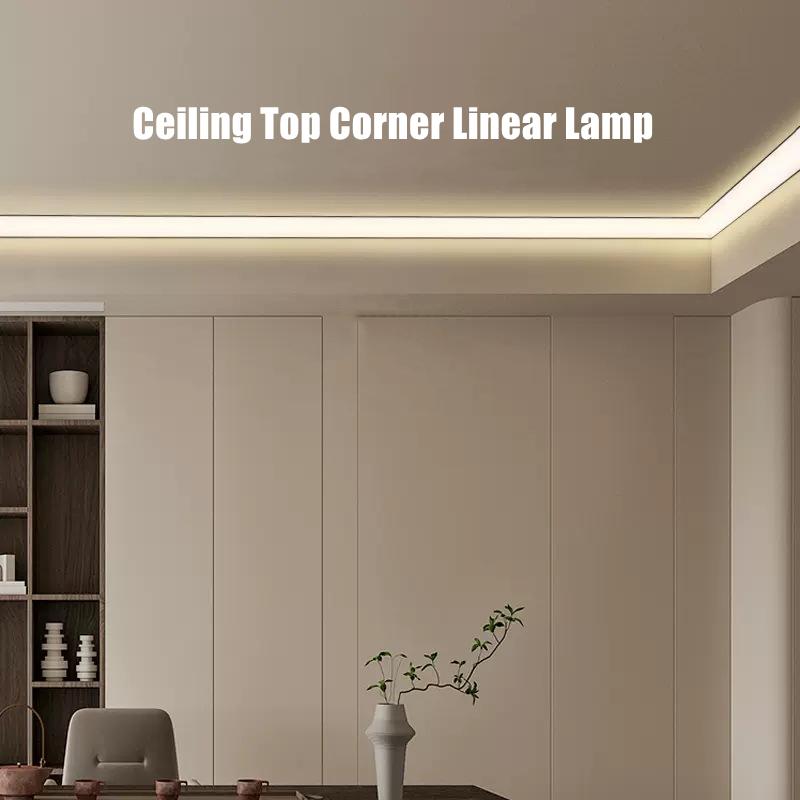 V Shape Ceiling Top Corner Linear Lamp LED Aluminum Profile No Slotting Wall Ceiling Plaster Line Luminous Decoration Light