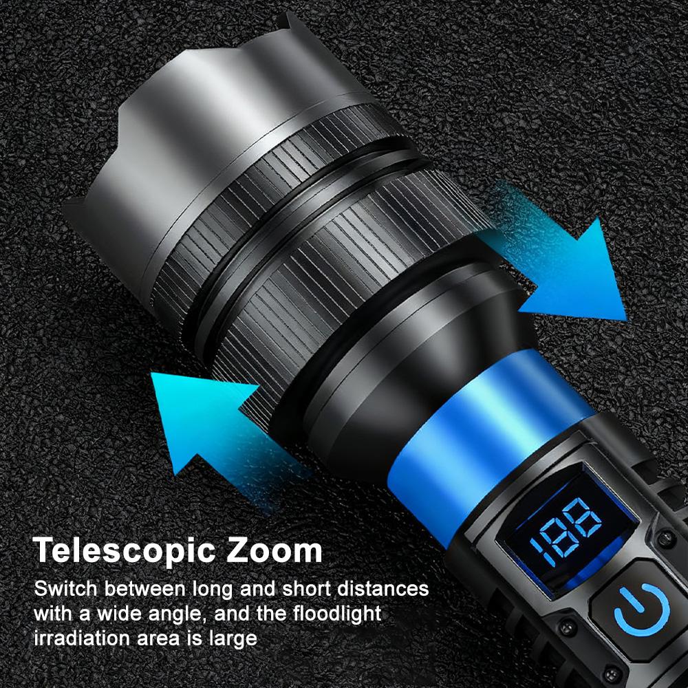 15W White Laser LED Flashlight Zoom Torch USB Rechargeable Light Outdoor Camping Hunting Fishing Walking Riding Lighting Lamp