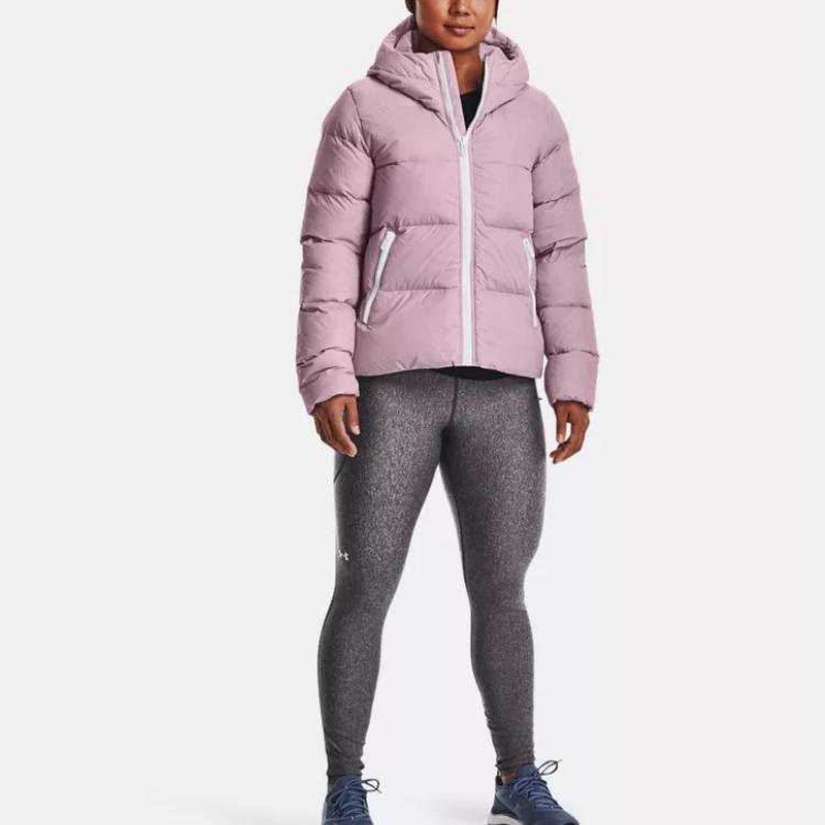 Under Armour Solid Color Logo Zip Hooded Down Jacket Women Outerwear Pink 1375442-694
