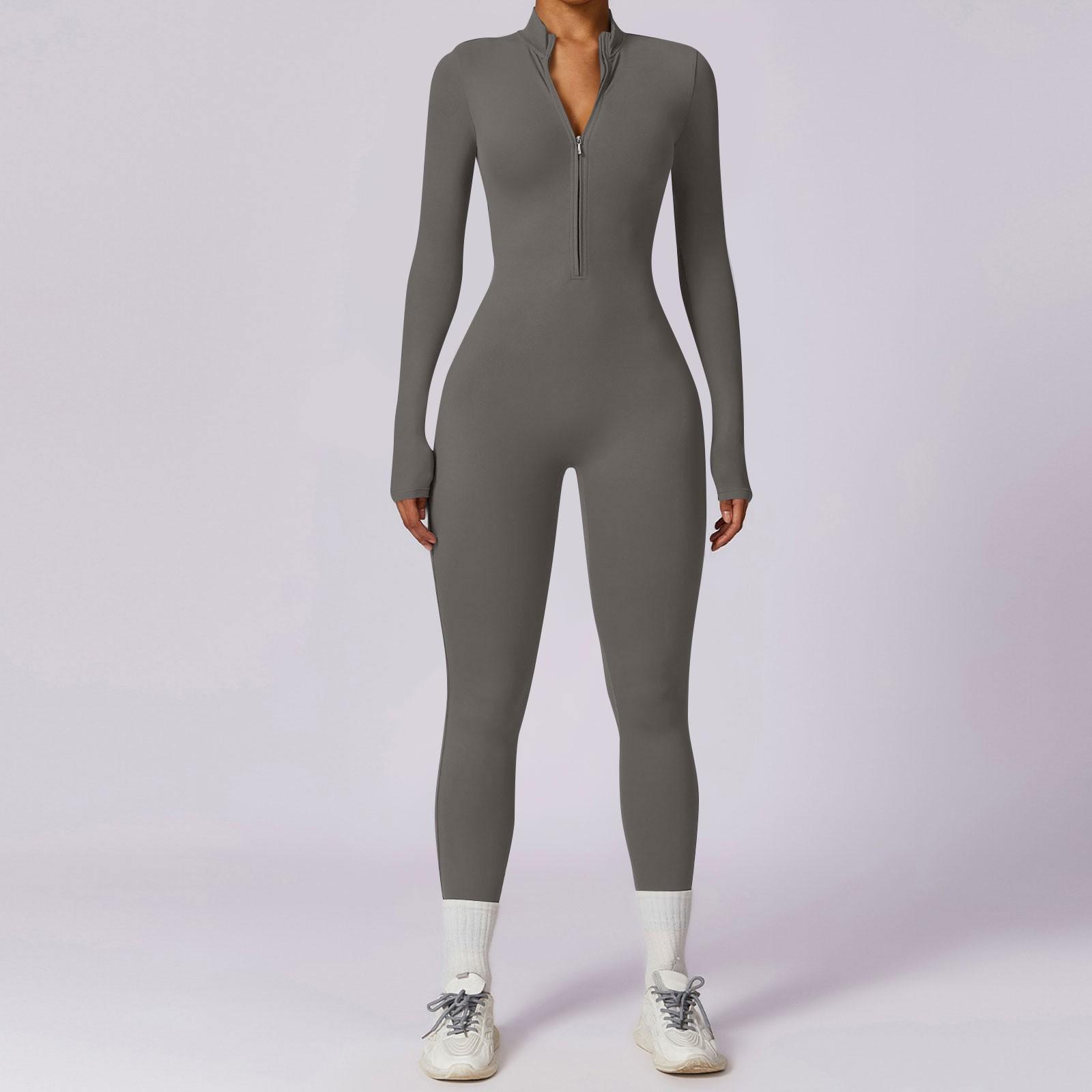 

Женское боди для йоги на молнии с длинными рукавами, цельный купальник высокой интенсивности для фитнеса и спорта S