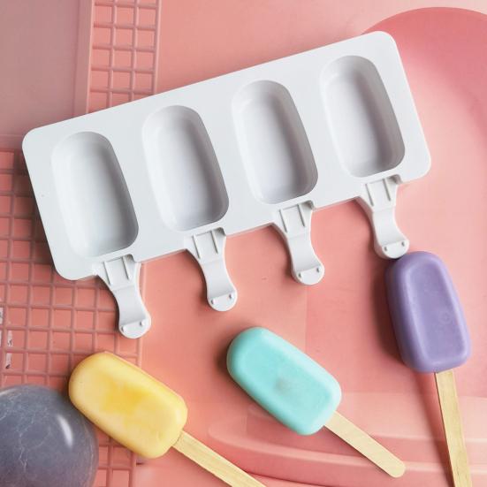 Ice Cream Mold 4 Cavities Food Grade Easy Release Non-stick BPA Free DIY Reusable Summer Ice Lolly Maker Mould Tray Kitchen Supplies