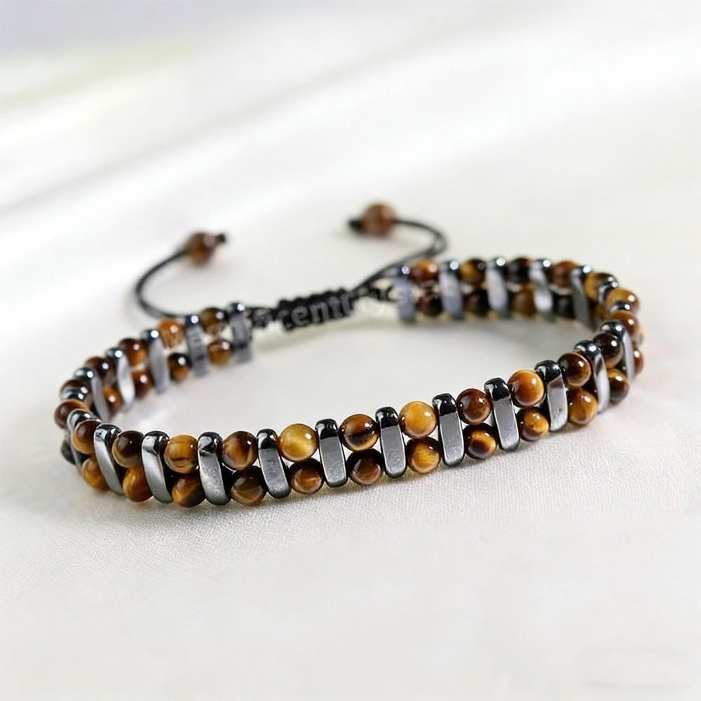 Retro Tiger Eye Stone Bracelet Adjustable Double Row Woven Bracelet Jewelry