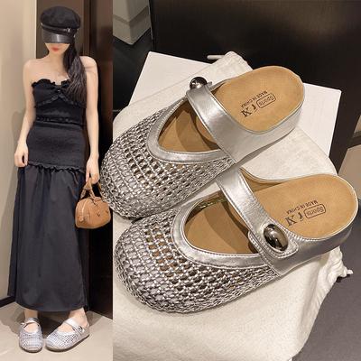 Wear 2025 Summer Female Foreign New One-pedal Fairy Wind Bag Head with Skirt Half Slippers Mesh Birkencool Slippers