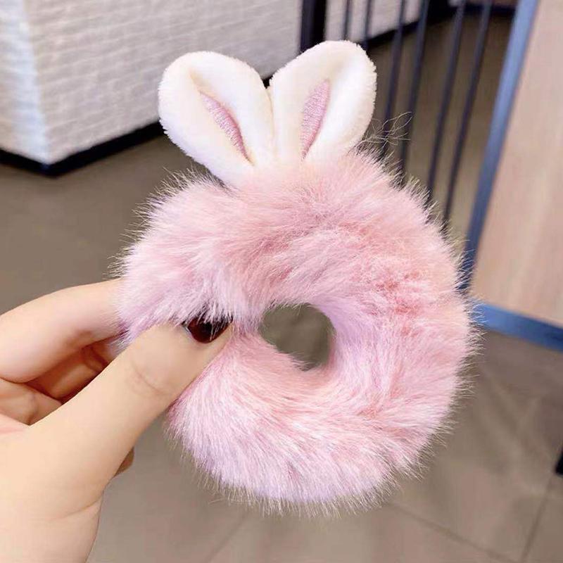 1Pcs/2Pcs New Hair Accessories Fake Fur Hair Rope Cute Bear Scrunchies Girls Elastic Hair Rubber Bands Gum Kids Ponytail Holder