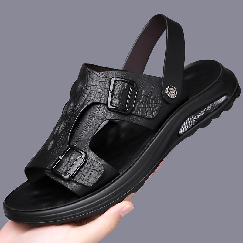 

Summer men s open-toed leather sandals Baita beach shoes casual dual-purpose green leather cool slippers 38 чёрный