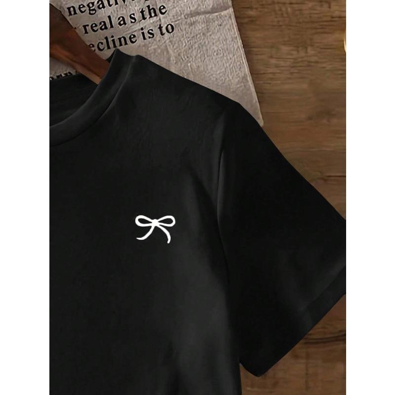 European Sizes Bow Print Summer Round Neck Short Sleeve Casual Women's T-Shirt