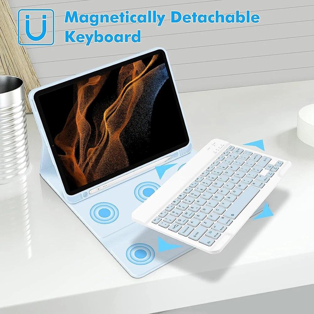 Bluetooth Keyboard Case for Samsung Galaxy Tab S8 Ultra 14.6 Inch 2022 12 Inch Tab A9 S9 Fe Leather Cover with S Pen Holder Tablet Case