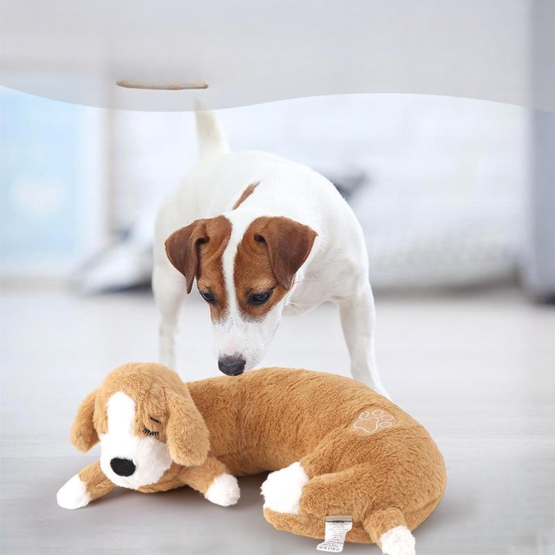 Cucciolo che dorme Simulazione battito cardiaco Peluche Cane Giocattolo Copertura rimovibile Sollievo dall'ansia Compagno calmante Giocattolo per cuccioli cani di taglia media grande