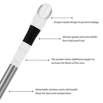 Enfriador de botellas de vino, varilla de enfriamiento de hielo, aireador de acero inoxidable, tapón vertedor, varilla de congelación de bebidas de cerveza para herramienta de bar