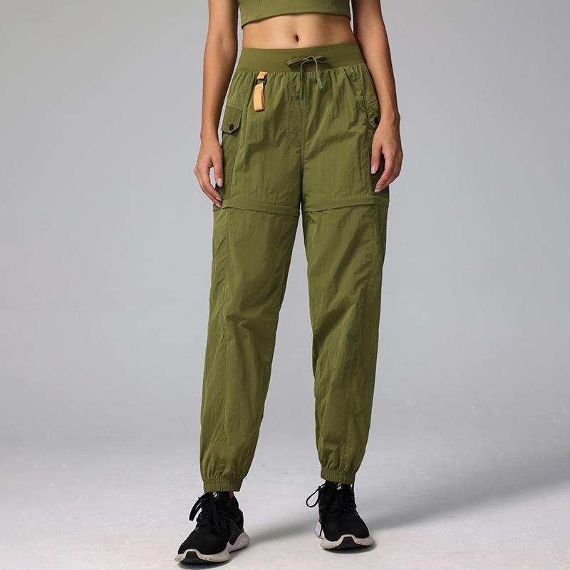 Wysoka talia Luźne ściągane Wiatroszczelne Damskie Skinny Codzienne Outdoorowe Konwertowalne Wiązane Spodnie Sportowe
