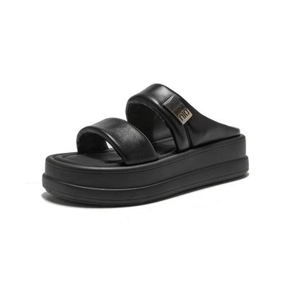 2026 Sommerschuhe Damen Flache Plateau-Sandalen Rutschfest Modemarke Damensandalen Schwarz Beige Dicke Sohle 5cm