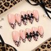24-Piece Leopard Print French Manicure Set with Black Bow Almond-Shaped Nail Stickers