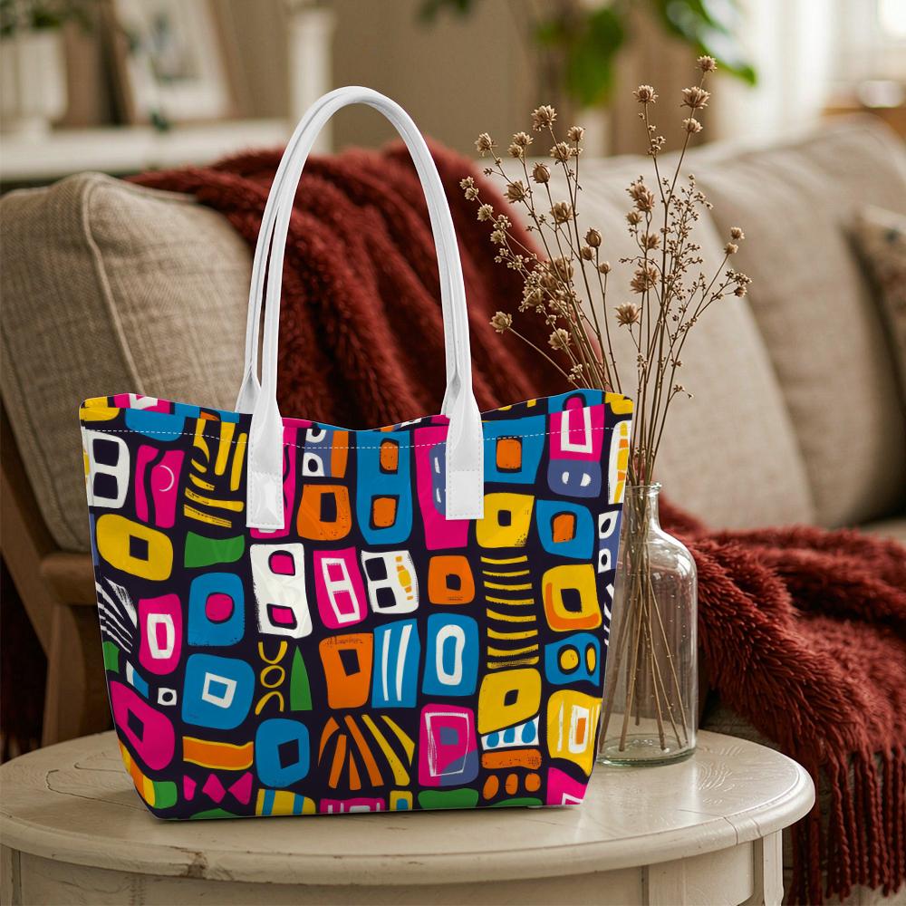Colorful Geometric Print Tote Bag Casual Ladies Daily Shoulder Handbag Lightweight Versatile Shopping Bag For Women Outdoor Use
