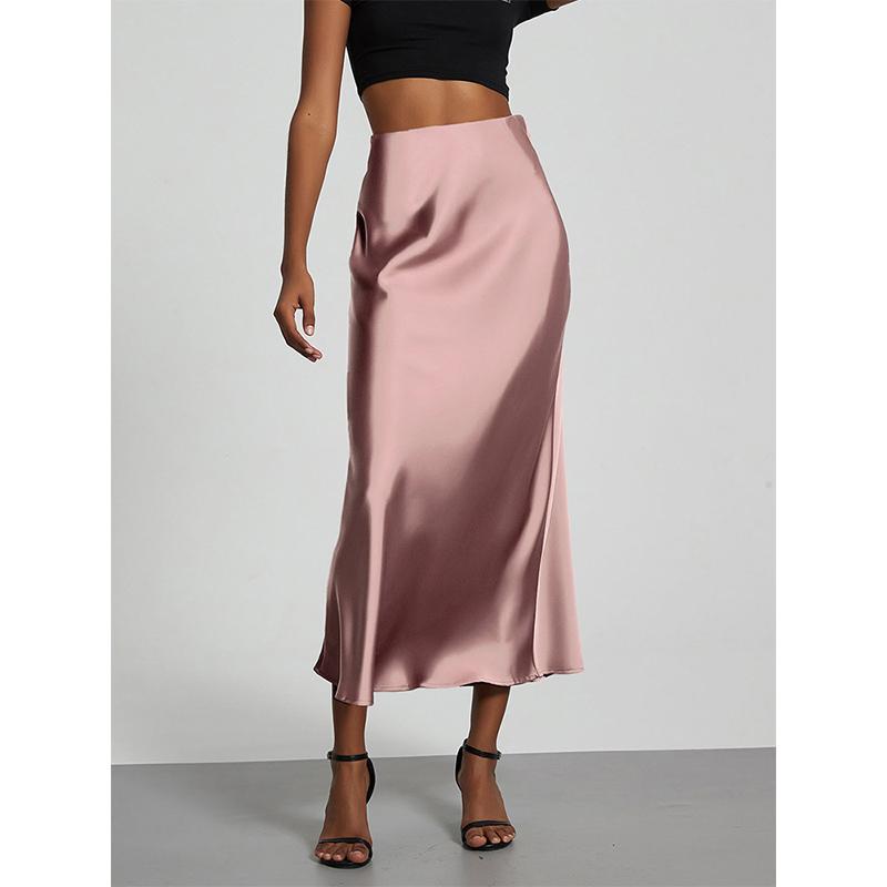 

Модная атласная длинная юбка для вечеринки с высокой талией, однотонная, повседневная базовая женская юбка, юбка годе, шикарная летняя женская одежда 2025 L розовый