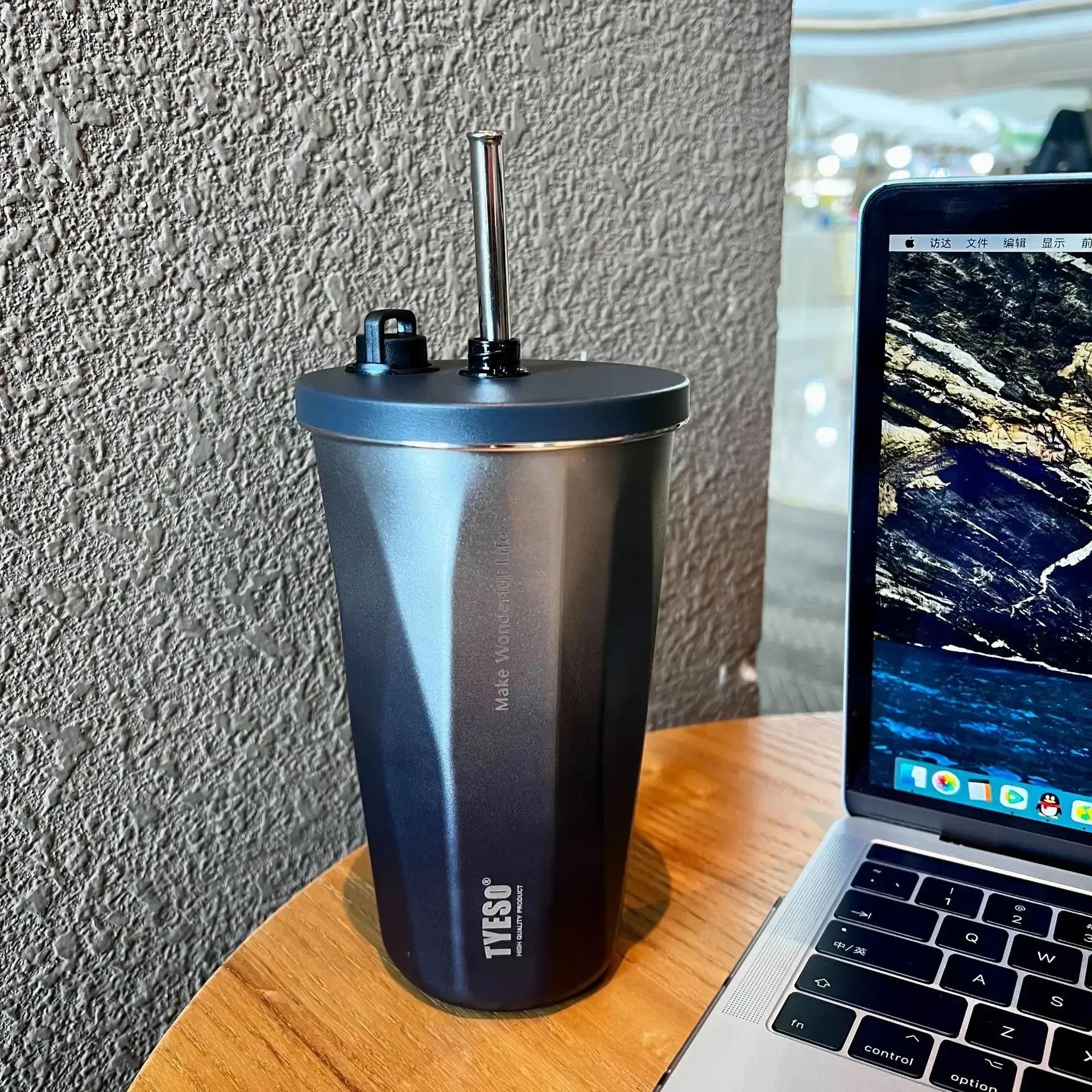 

Бутылка с вакуумной изоляцией 600 мл, меняющая цвет кофейная чашка с трубочкой, термос, кружка, герметичный термос, дорожная термокружка 600ml