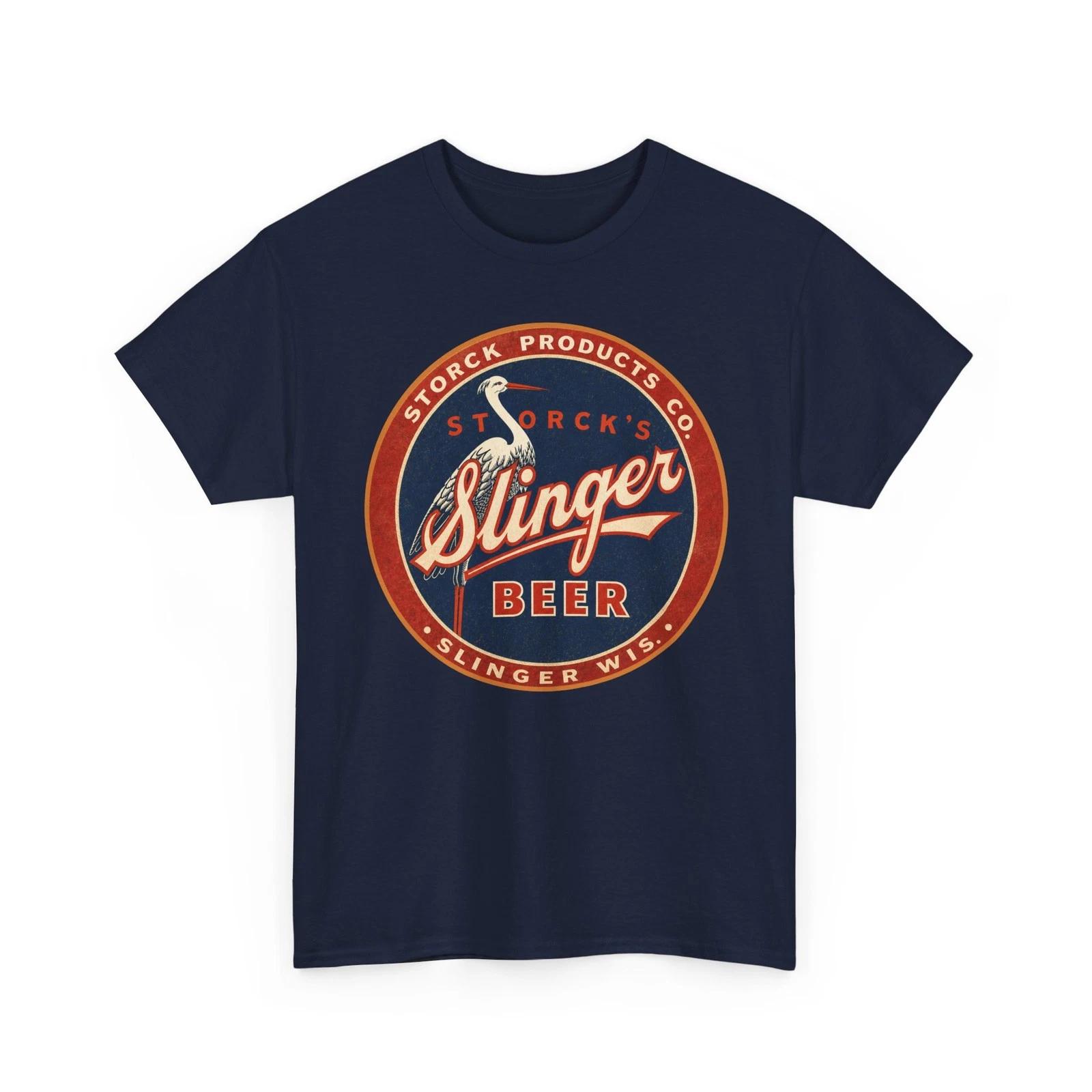 Storck s Products Co. Slinger Beer Stork Wisconsin WI Retro Breweriana T-Sirt L