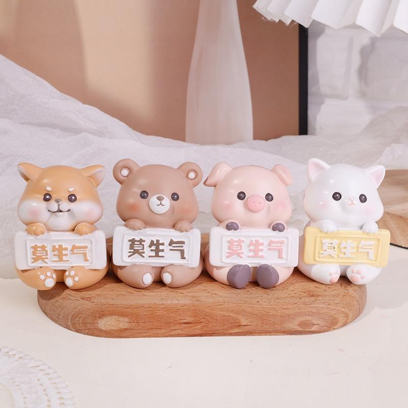 New Cute Creative Animal Decorations Shiba Inu Kitten Cartoon Ornaments Office Desktop Car Dashboard Mirror Resin Ornament