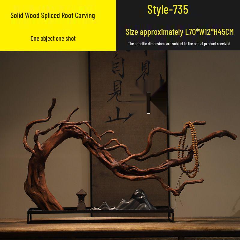 Chinese Zen Withered Wood Landscape Carving: Solid Wood Home & Hotel Decor