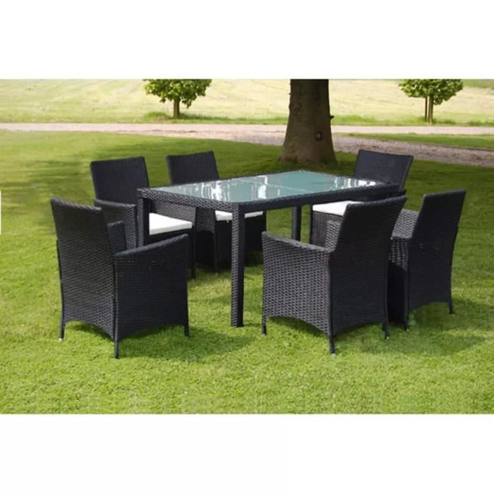 VidaXL Mobilier à dîner jardin 7 pcs avec coussins Résine tressée Noir