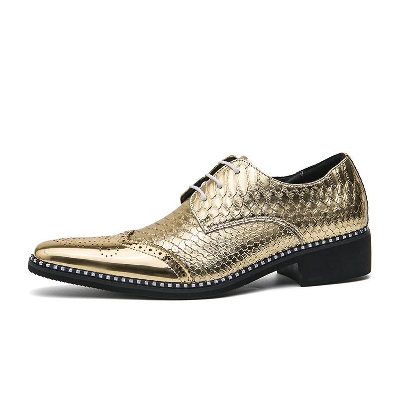 Helle goldene Lederschuhe, Herren Übergröße Business Formal Bankett Spitz-Scalp-Schuhe, Britischer Stil Hochzeitsschuhe, Lässige Lederschuhe