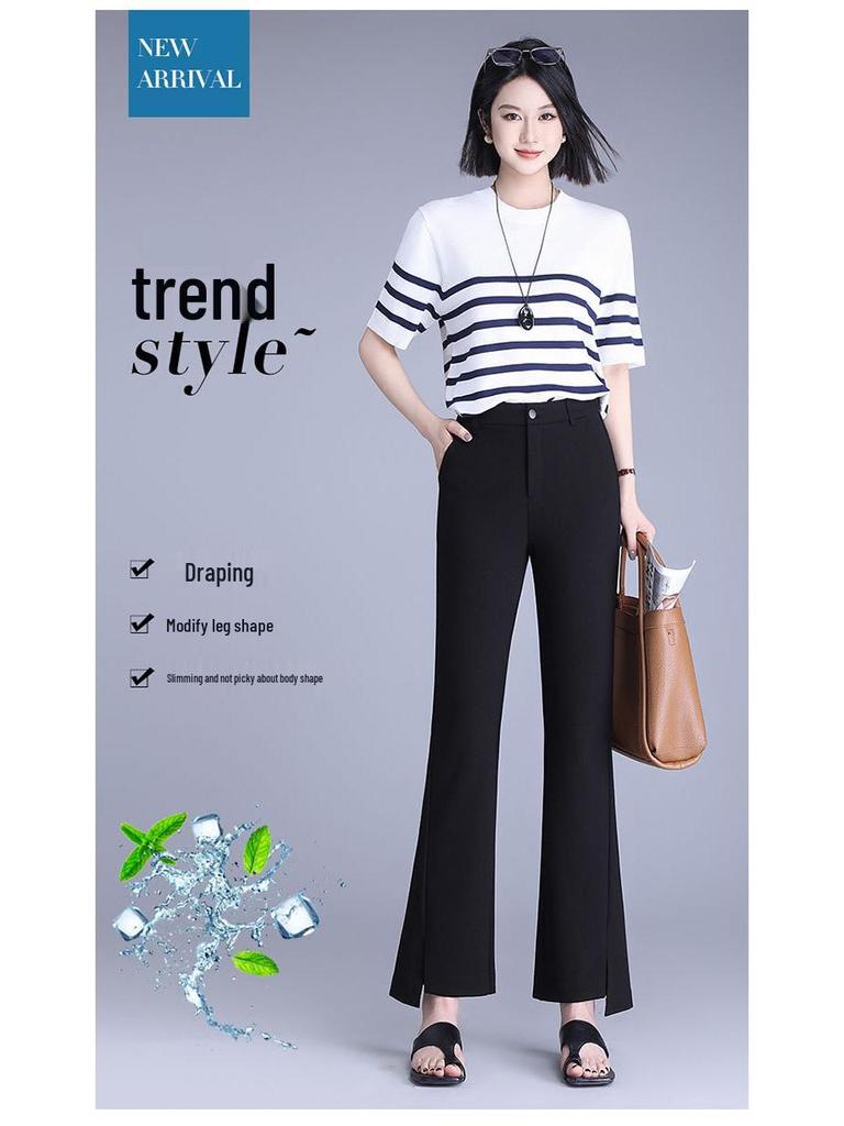 Damen High-Waist Fishtail Schlaghose mit unregelmäßigem Saum - Bügelfrei, lässiger Sommerstil für Petite-Figuren