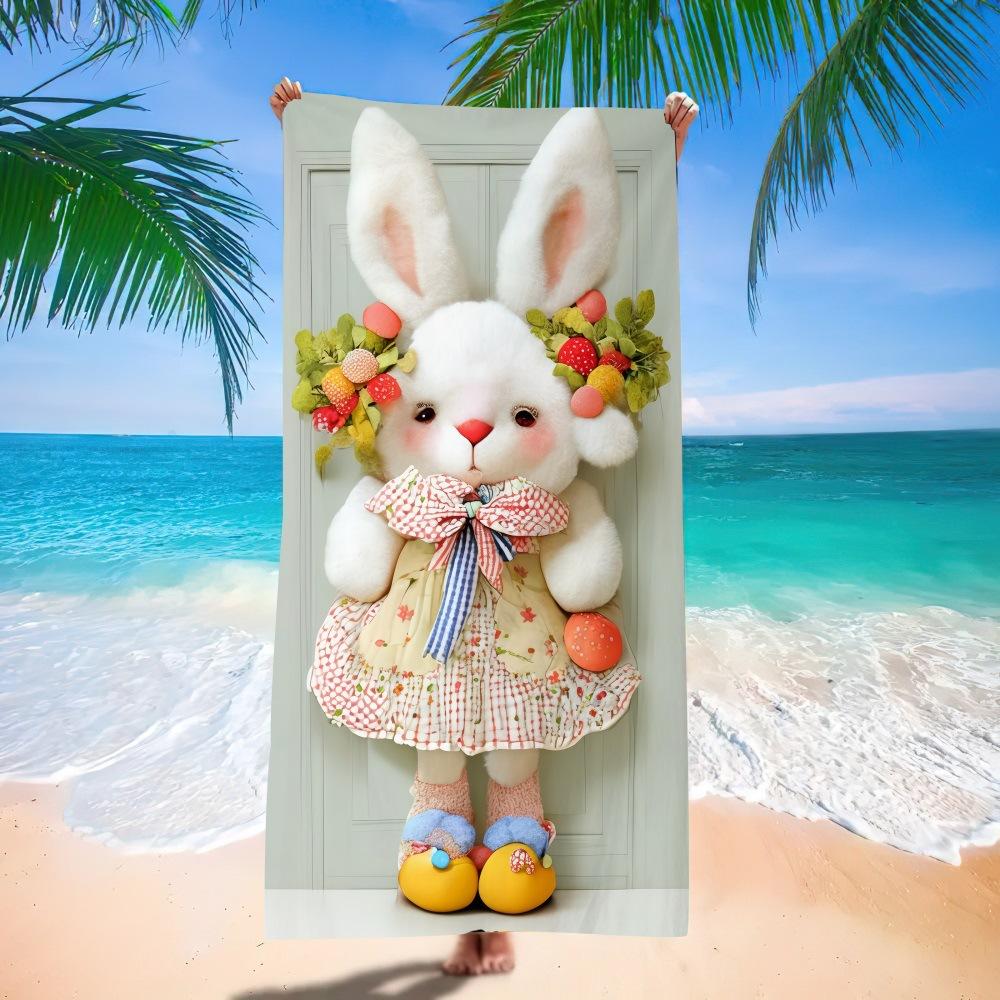 New Easter Beach Towel Festive Party Arrangement Outdoor Beach Towel Microfiber Rabbit