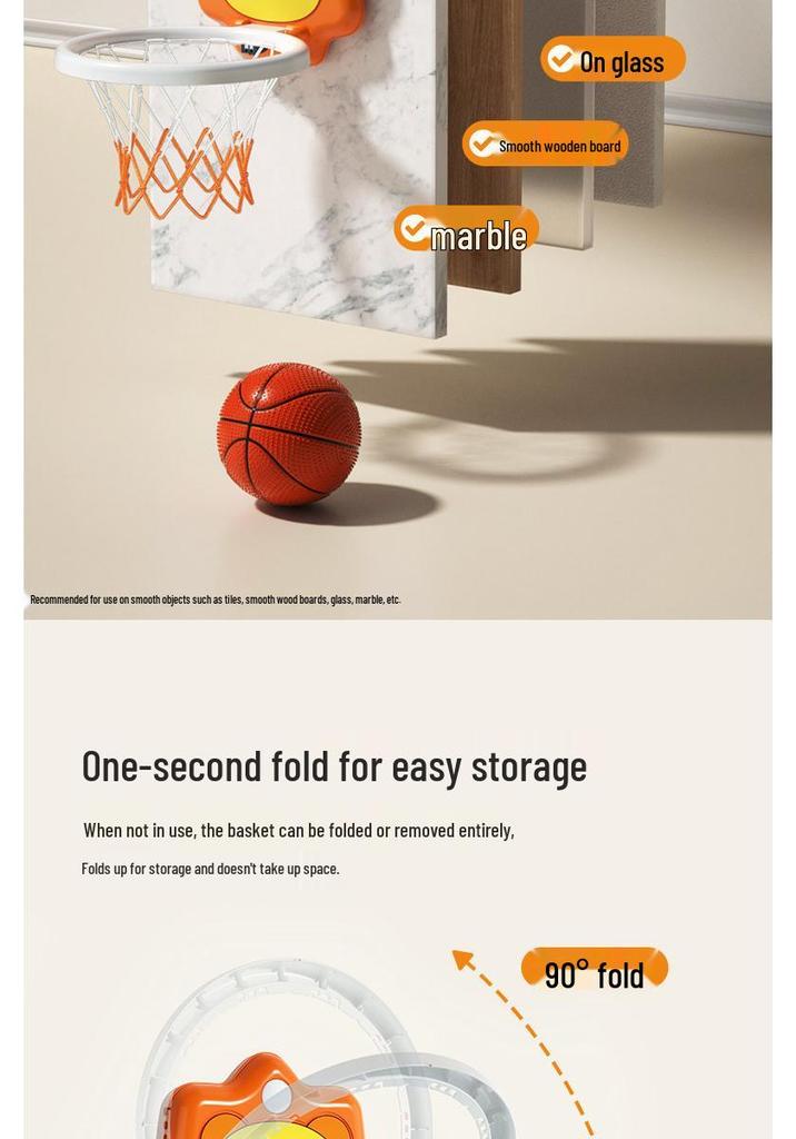 Kids' No-Drill Indoor Basketball Hoop with Suction Cup for Silent Play