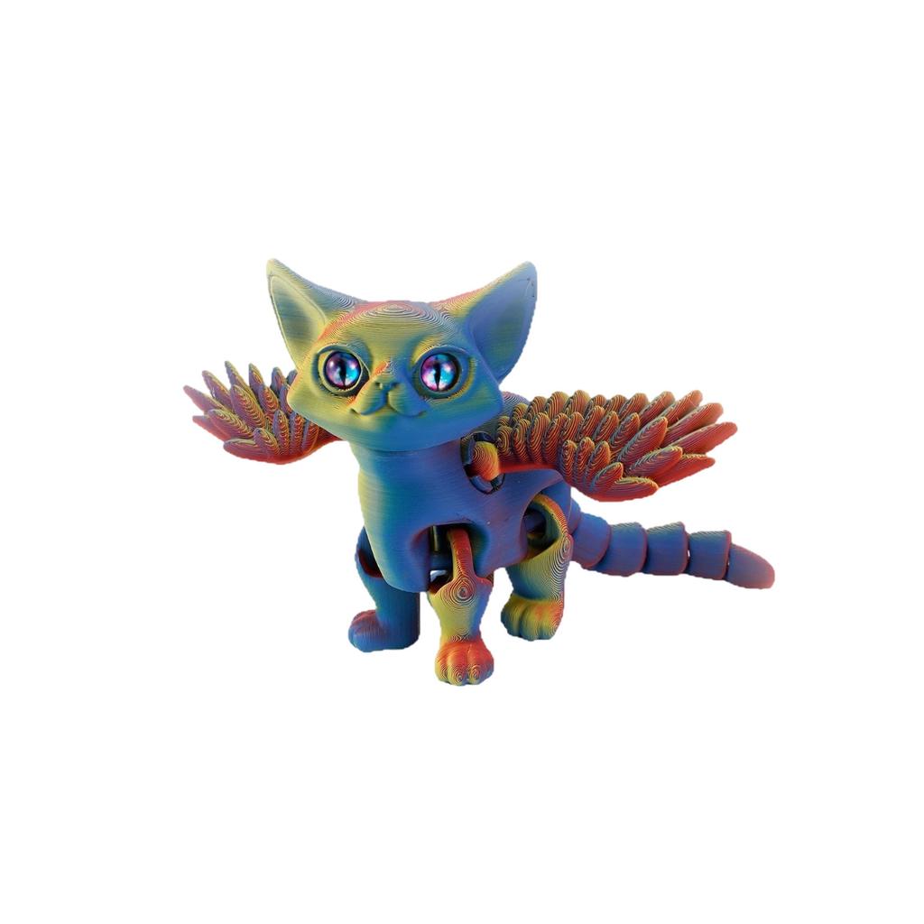 16cm3D Printed Angel Demons Cat Movable Joint Cute Pet Desktop Cute Toy Decompression Ornaments Blind Boxs