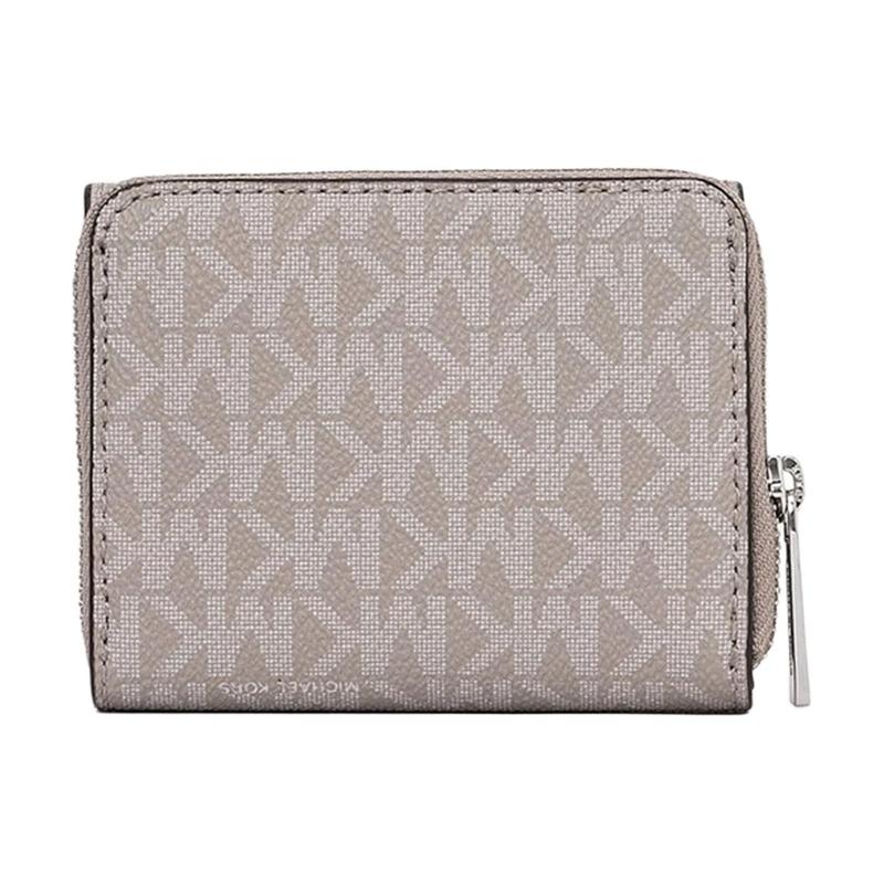 Michael Kors Jet Set Travel Monogram Coated Canvas Wallet Small Women's Pearl Gray