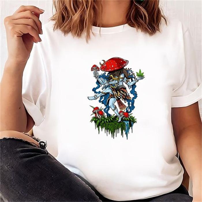 Sommer-T-Shirts mit Rundhalsausschnitt und Aufdruck, modisch, lässig, süß, kurzärmelig, für Damen, reine Baumwolle