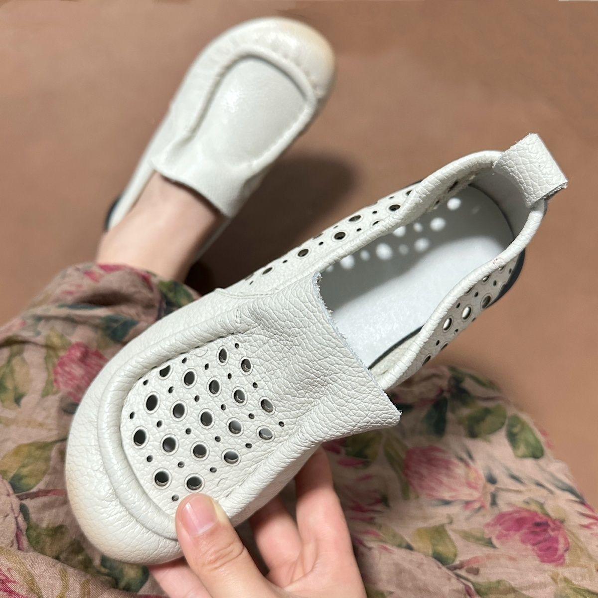 

Женские кроссовки, летняя обувь, натуральная кожа, лоферы, слипоны, полые, 2025, новые, ручной работы, нескользящие кроссовки на платформе 39