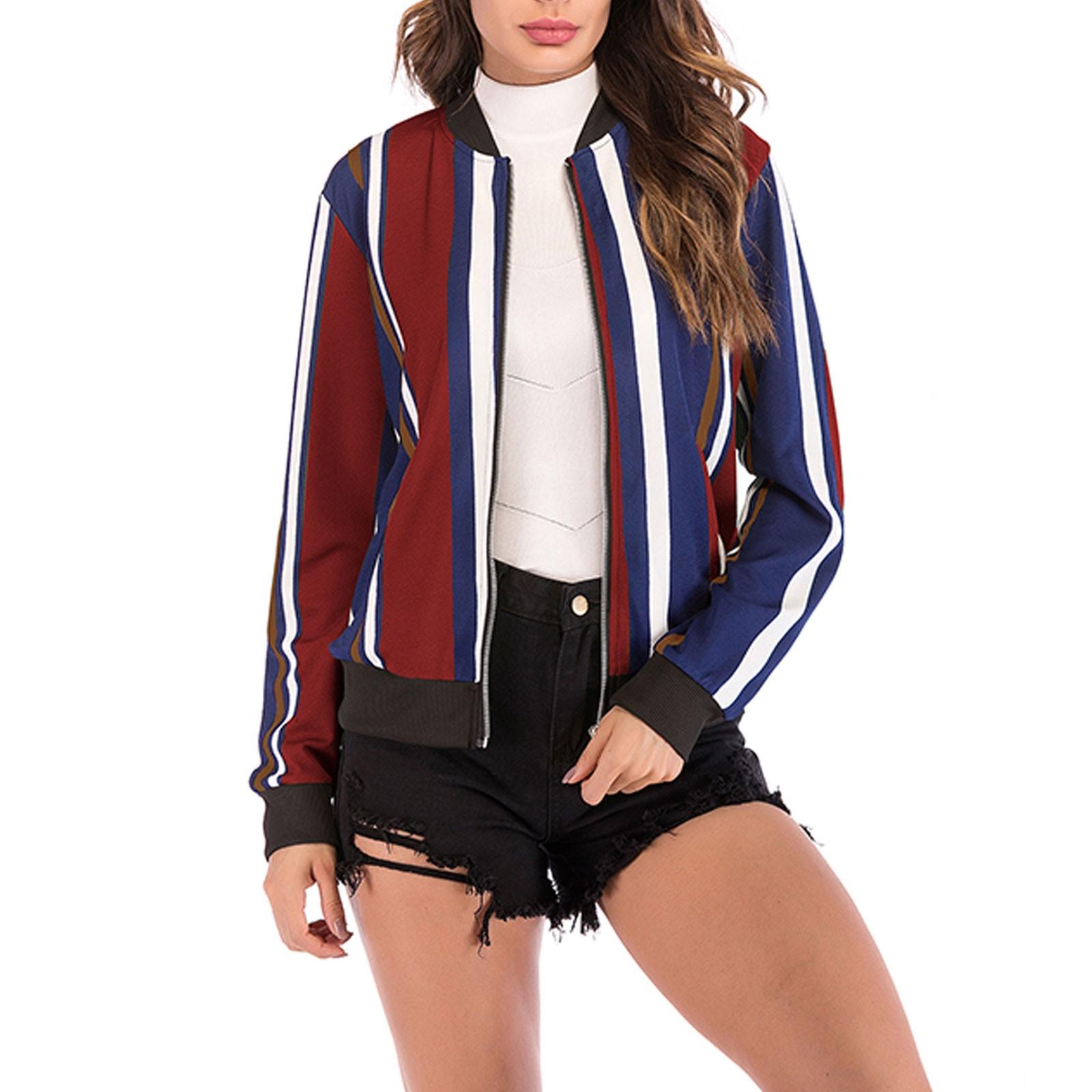 

Свободная куртка женская, новая осенне-зимняя бейсбольная куртка большого размера с цветными блоками в вертикальную полоску, кардиган на молнии XL винный