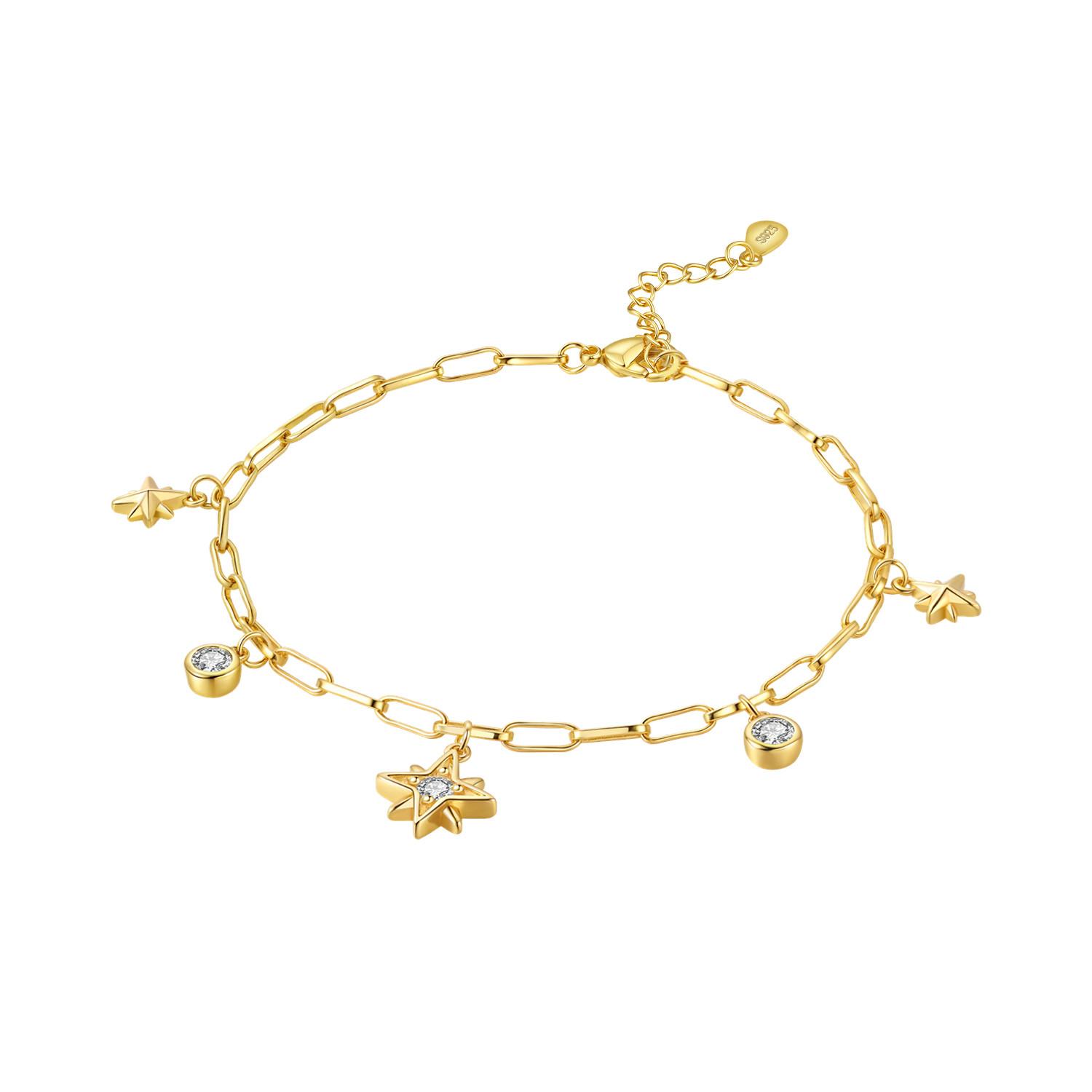 

S925 Silver Gold Sparkling Star Bracelet Chain Link Women Bracelet Jewelry Party Trendy Anniversary Gifts