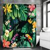 Parrot shower curtain with flowers and leaves, bathroom decorative shower curtain, waterproof shower curtain with hooks