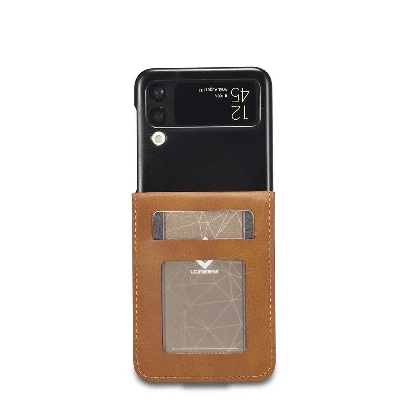 Calf Pattern Leather Case for Samsung Galaxy Z Flip 7 FE 6 5 4 5G Flip6 Cards Slot Wallet Flip4 Stand Skin Ultra Thin Cover