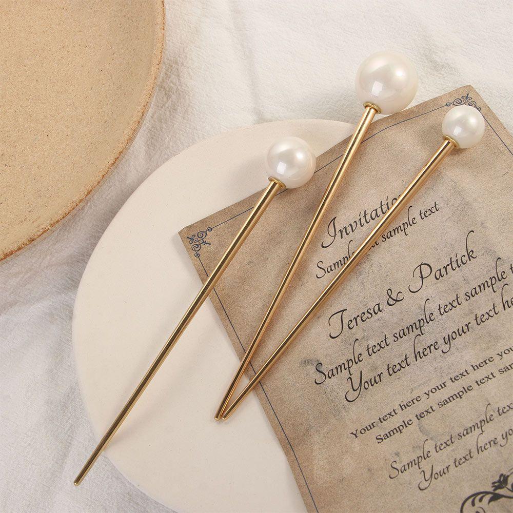 Women Vintage Metal Headdress Bridal Hair Accessories Pearl Hair Stick U-shaped Hairpin Hair Style Tools