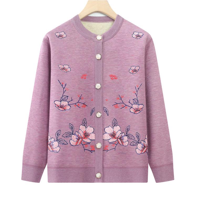 Middle-aged and Elderly Women's Winter Plus Velvet Thickened Sweater Grandma Winter Warm Top New Mother Printed Cardigan