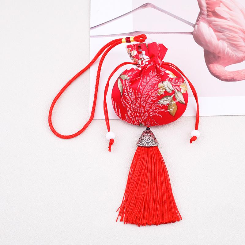 Čínský hedvábný styl brokátu vyšívaná taška výšivka sáček látkové pouzdra střapcový přívěsek stahovací šňůrkou taška na šperky dárkové tašky